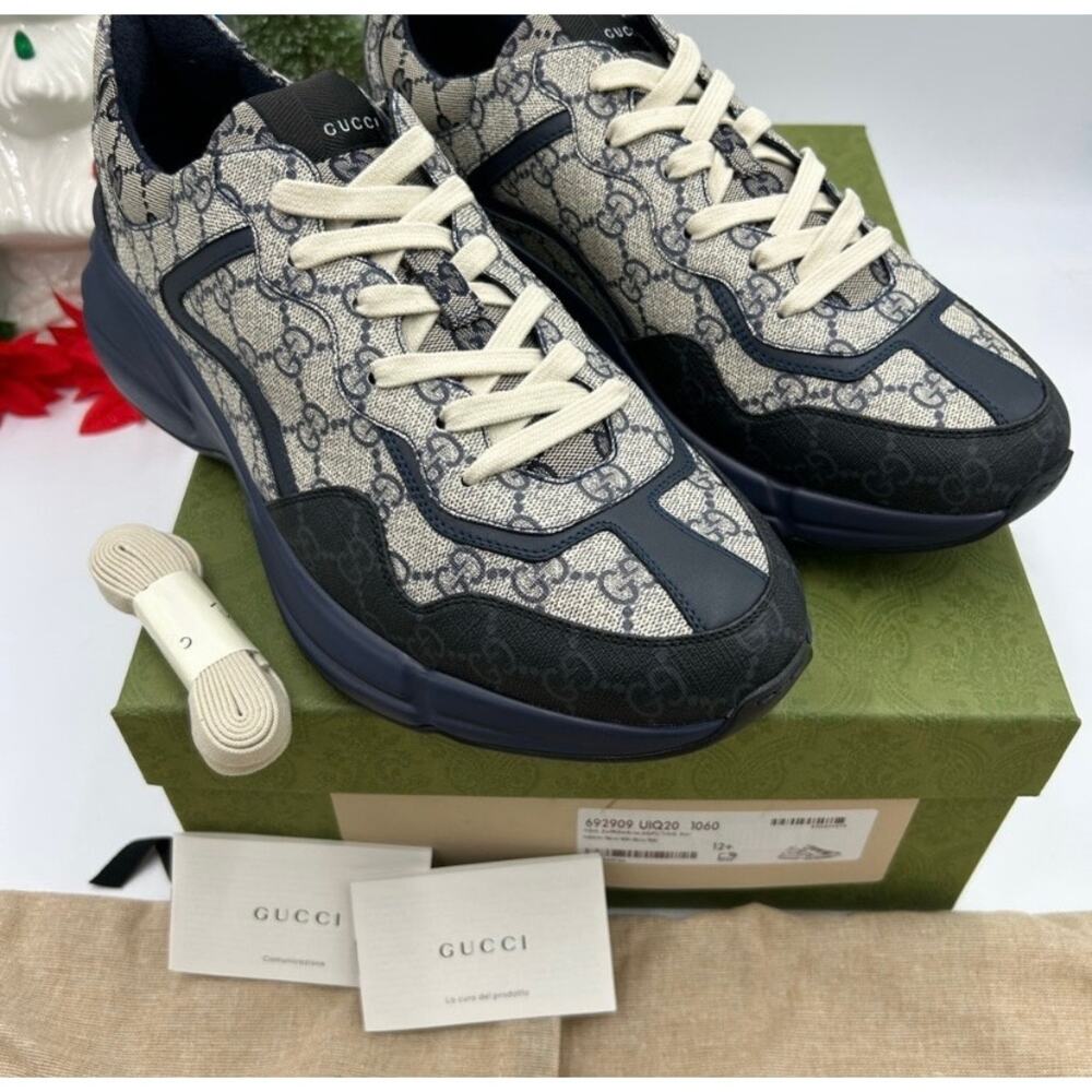 Gucci men's Rython GG Supreme monogram trainers size 12.5 made in Italy - Picture 3 of 12